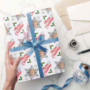 Merry Christmas Photo Snowflake Wrapping Paper