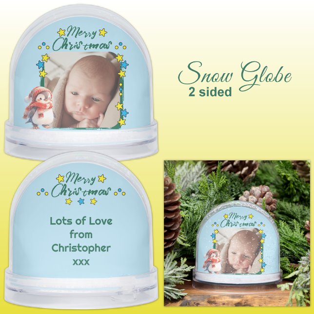 Merry Christmas photo stars blue Snowglobe (Creator Uploaded)