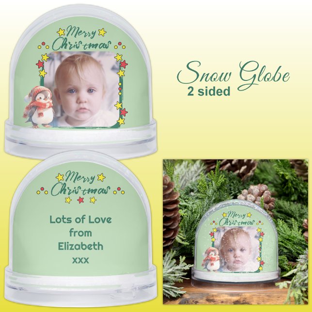 Merry Christmas photo stars green Snowglobe (Creator Uploaded)