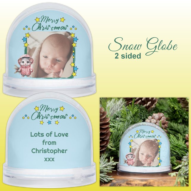 Merry Christmas photo stars mouse blue Snowglobe (Creator Uploaded)