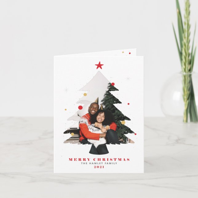 Merry Christmas Photo Tree Flat Holiday Card (Front)