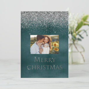 Merry Christmas Photo Typography Glitter Elegant Holiday Card