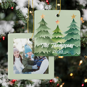 Merry Christmas Photo Typography Newsletter Ceramic Ornament
