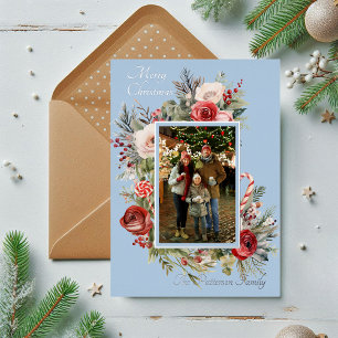 Merry Christmas Photo Watercolor Floral