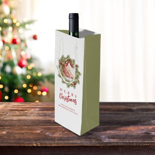 Merry Christmas Photo Watercolor Greenery Wreath Wine Gift Bag