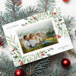 Merry Christmas Photo Winter Foliage Red Berries Holiday Card<br><div class="desc">Send your holiday greetings in style with this beautiful double-sided card featuring your photos surrounded by watercolor greenery and red winter berries.  Add your custom greeting and names/year to personalize.  Elegant and chic yet simple and timeless,  the perfect design for joyous greetings.</div>