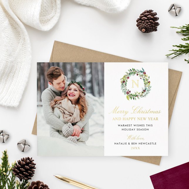 Merry Christmas Photo Winter Greenery Monogram (Creator Uploaded)