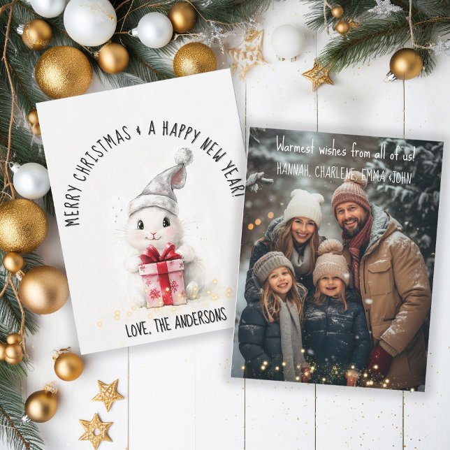 Merry Christmas Photo Winter Rabbit Christmas  Holiday Card (Creator Uploaded)