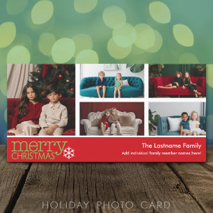 Merry Christmas Photo - with 5 photo collage Holiday Card