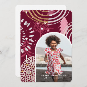 Merry Christmas Photo with Message Pink Holiday Card