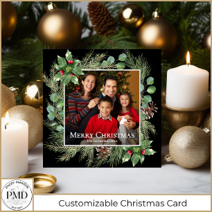 Merry Christmas Photo Wreath Botanical Square Card