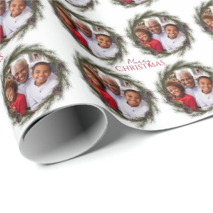 Merry Christmas Photo Wreath Christmas Wrapping Paper