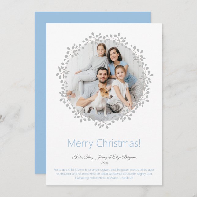 Merry Christmas Photo Wreath Flat Holiday Card (Front/Back)