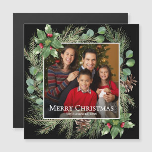 Merry Christmas Photo Wreath Magnetic Card
