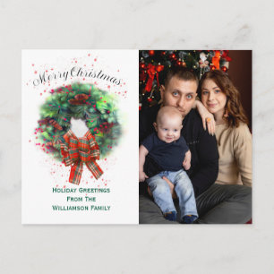 Merry Christmas Photo Wreath Watercolor Style Postcard