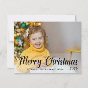 Merry Christmas Photo Year Poinsettias  Holiday Card