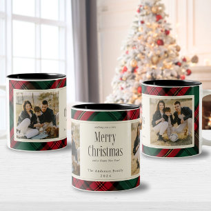 Merry Christmas Photos Elegant Green Red Plaid  Two-Tone Coffee Mug