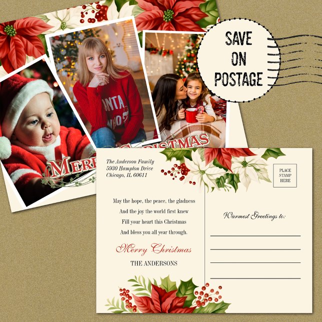 MERRY CHRISTMAS PHOTOS POINSETTIAS  POSTCARD (Creator Uploaded)