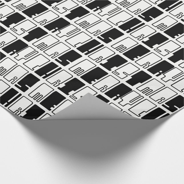 Merry Christmas Piano Keys Typography Black White Wrapping Paper (Corner)