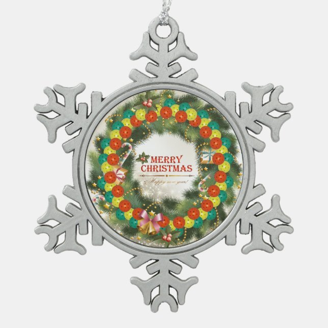 Merry Christmas Pickleball 1-1A Snowflake Ornament (Front)