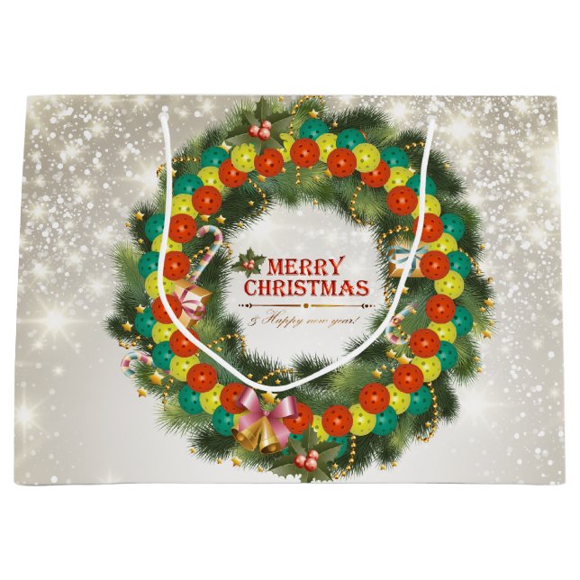 Merry Christmas Pickleball 1 Large Gift Bag (Front)