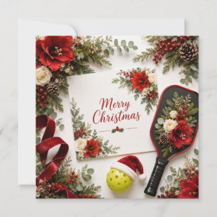 Merry Christmas Pickleball Floral Greeting Card   