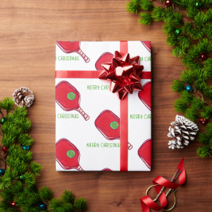 Merry Christmas Pickleball / Red Paddles & Green P Wrapping Paper