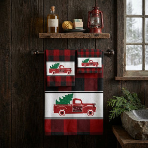 Merry Christmas pickup and tree Bath Towel Set