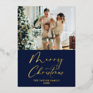 Merry Christmas Picture Navy Blue with Gold