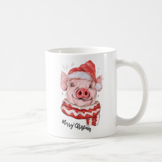 Merry Christmas Pig Personalised Coffee Mug (Right)