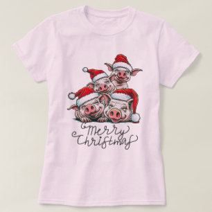 Merry Christmas Pig Squad Meowy Fun Holiday Greeti T-Shirt