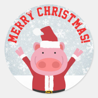 Merry Christmas Piglet Classic Round Sticker