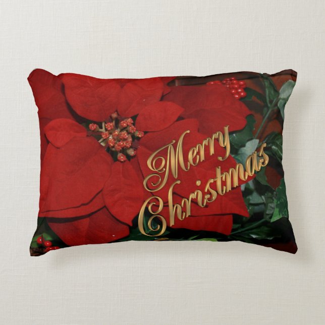 Merry Christmas Pillow poinsettias (Front)