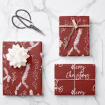 Merry Christmas Pine Berries Pattern Red Wrapping  Wrapping Paper Sheet<br><div class="desc">Christmas pattern features botanical pine and berry leaves.</div>