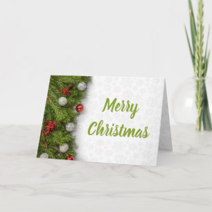Merry Christmas Pine Branches with Ornaments Card