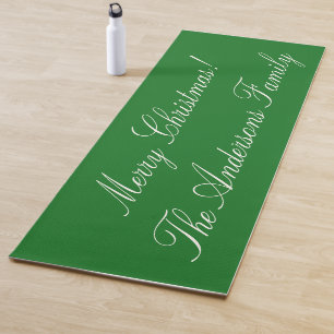 Merry Christmas Pine Green Snow White Script Name Yoga Mat