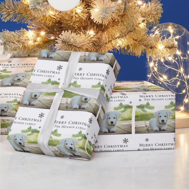 Merry Christmas Pine Puppy Dog Pet Photo Wrapping Paper (Holidays)