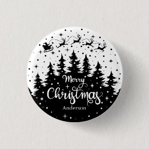 Merry Christmas Pine Santa Claus Reindeer Sleigh 3 Cm Round Badge