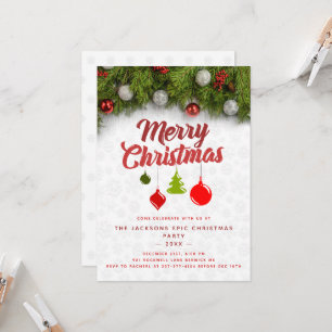 Merry Christmas Pine Tree Ornaments Xmas Party Invitation