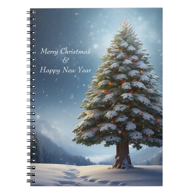 Merry Christmas Pine Tree Snowflake Winter Holiday Notebook (Front)