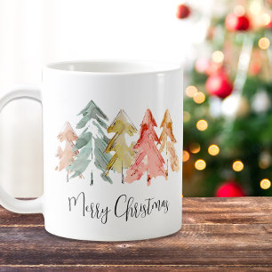 Merry Christmas Pine Tree Watercolors Holiday Coffee Mug