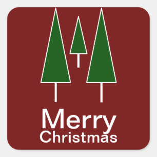 Merry Christmas Pine Trees Abstract Green Red Square Sticker