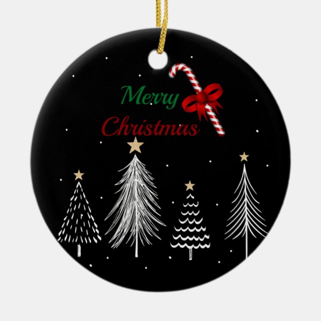 Merry Christmas Pine Trees Ceramic Tree Decoration (Front)