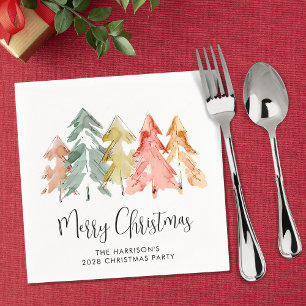 Merry Christmas Pine Trees Holiday Party Napkin