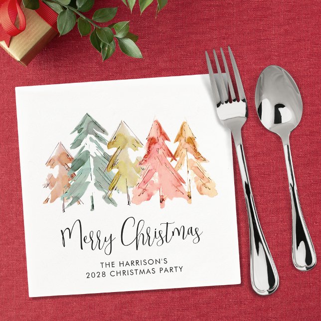 Merry Christmas Pine Trees Holiday Party Napkin (Creator Uploaded)