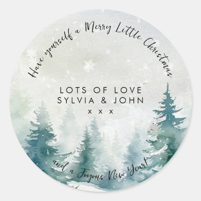 Merry christmas pine trees holiday stickers (Front)