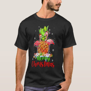 Merry Christmas Pineapple Flamingo  Xmas T-Shirt