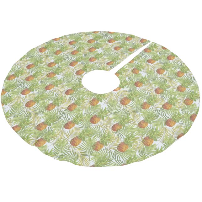 Merry Christmas Pineapple Tropical Island Brushed Polyester Tree Skirt (Angled)