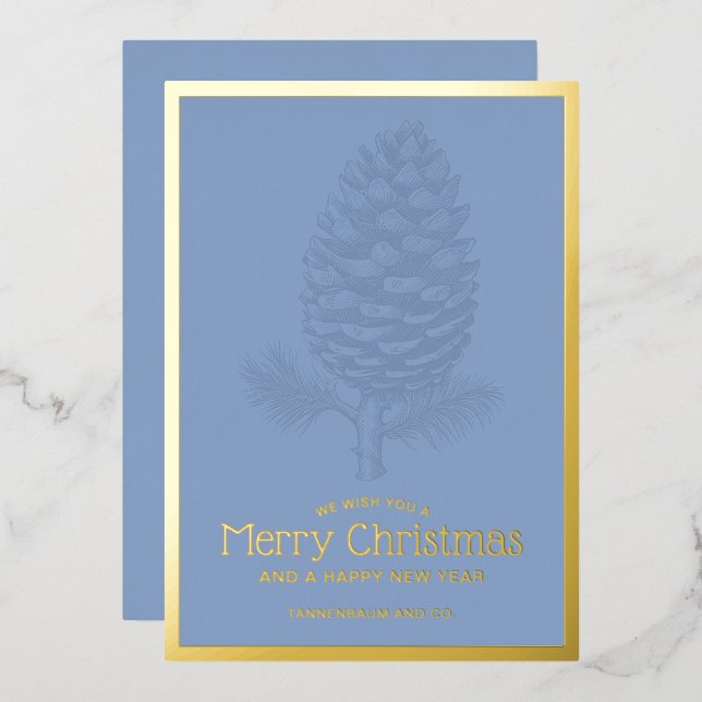 Merry Christmas Pinecone Modern Blue Corporate (Front/Back)