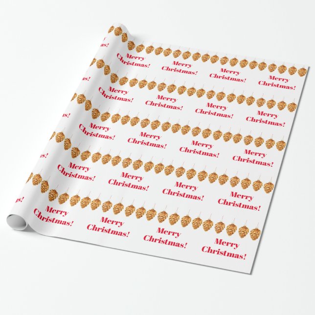 Merry Christmas Pinecones Wrapping Paper (Unrolled)